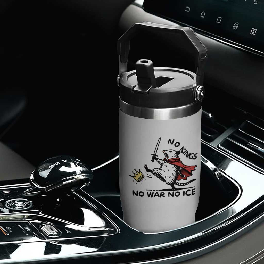 Funny Opossum Warrior Political Gift Flip Straw Tumbler No Kings No Wars No Ice TS12 Print Your Wear
