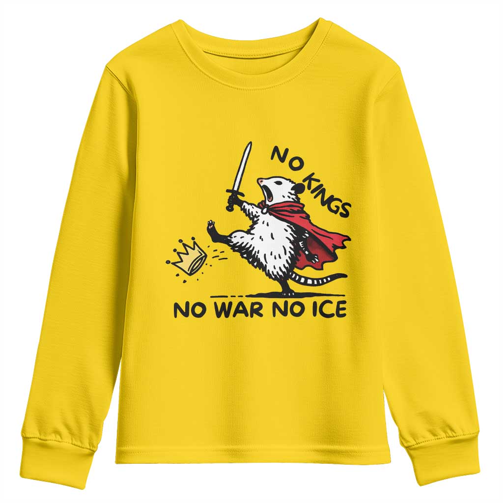 Funny Opossum Warrior Political Gift Youth Sweatshirt No Kings No Wars No Ice TS12 Daisy Print Your Wear