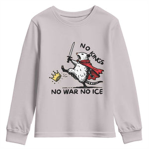 Funny Opossum Warrior Political Gift Youth Sweatshirt No Kings No Wars No Ice TS12 Ice Gray Print Your Wear