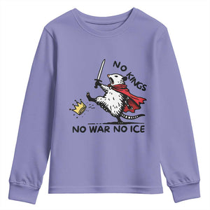 Funny Opossum Warrior Political Gift Youth Sweatshirt No Kings No Wars No Ice TS12 Violet Print Your Wear