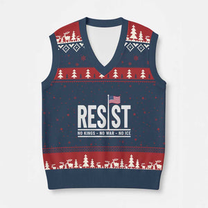 No Kings No Wars No Ice V-Neck Knit Sweater Vest Anti Trump Political TS12 Navy Red Print Your Wear