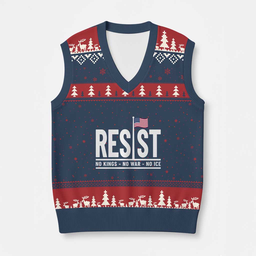 No Kings No Wars No Ice V-Neck Knit Sweater Vest Anti Trump Political TS12 Navy Red Print Your Wear