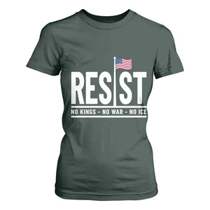 No Kings No Wars No Ice T Shirt For Women Anti Trump Political TS12 Dark Forest Green Print Your Wear
