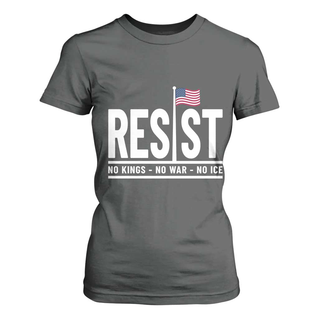 No Kings No Wars No Ice T Shirt For Women Anti Trump Political TS12 Dark Heather Print Your Wear