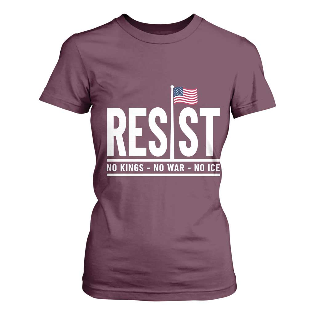 No Kings No Wars No Ice T Shirt For Women Anti Trump Political TS12 Maroon Print Your Wear