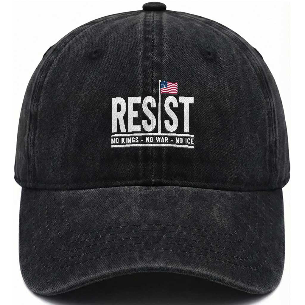 No Kings No Wars No Ice Washed Cotton Baseball Cap Anti Trump Political TS12 Print Your Wear