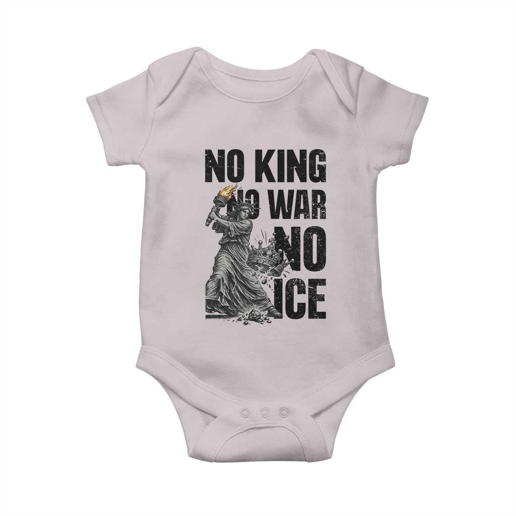 Statue Of Liberty Freedom Protest Baby Onesie No Kings No Wars No Ice TS12 Ice Gray Print Your Wear