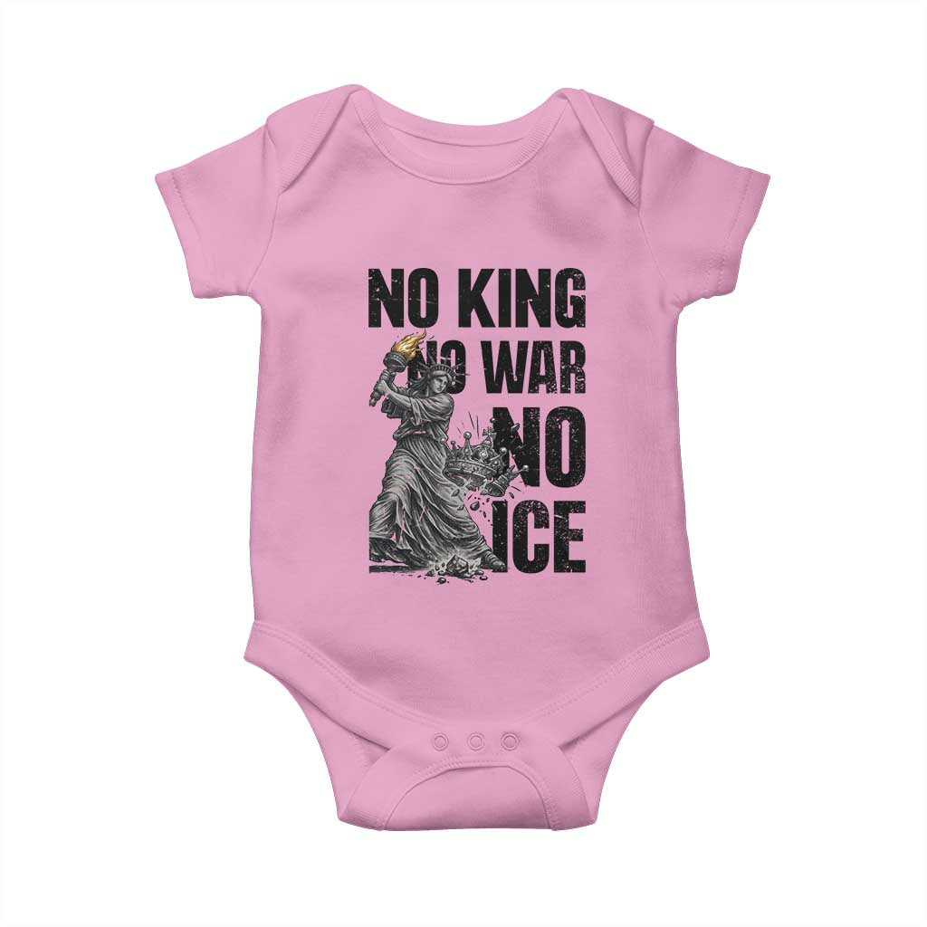 Statue Of Liberty Freedom Protest Baby Onesie No Kings No Wars No Ice TS12 Light Pink Print Your Wear