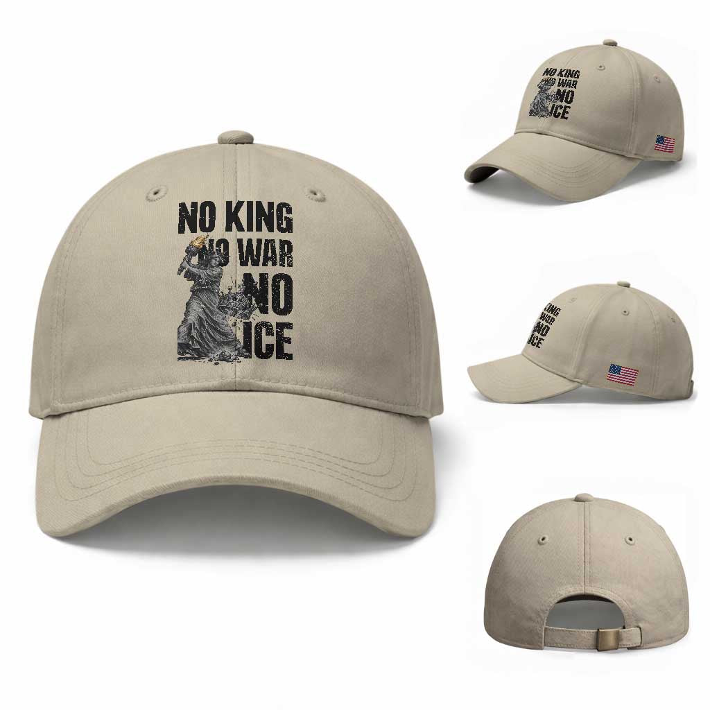 Statue Of Liberty Freedom Protest Baseball Cap No Kings No Wars No Ice TS12 Baseball Cap Universal Fit Beige Print Your Wear