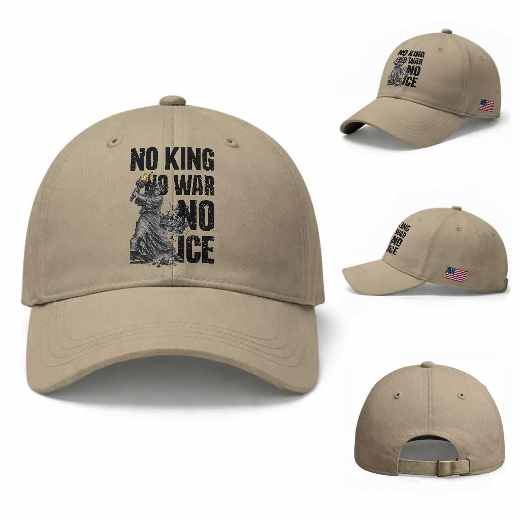 Statue Of Liberty Freedom Protest Baseball Cap No Kings No Wars No Ice TS12 Baseball Cap Universal Fit Khaki Print Your Wear