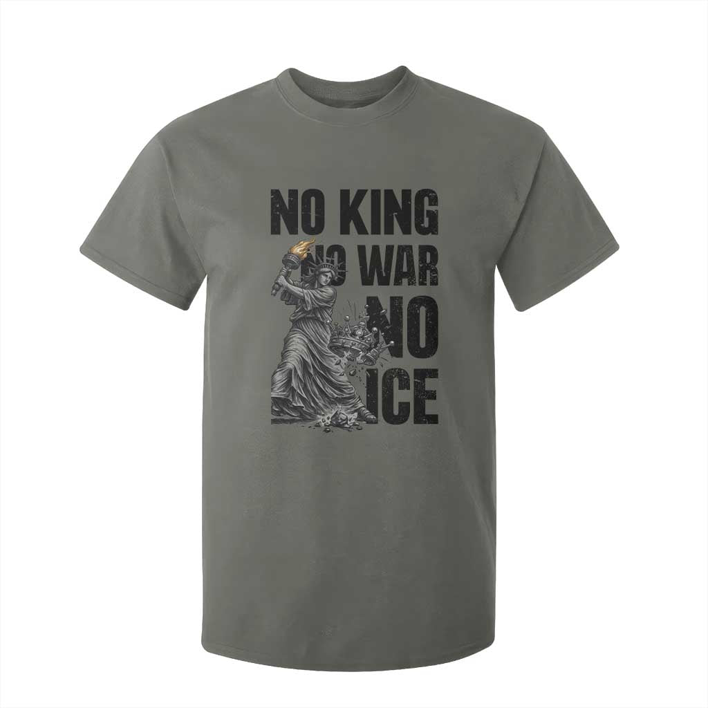 Statue Of Liberty Freedom Protest T Shirt For Kid No Kings No Wars No Ice TS12 Military Green Print Your Wear
