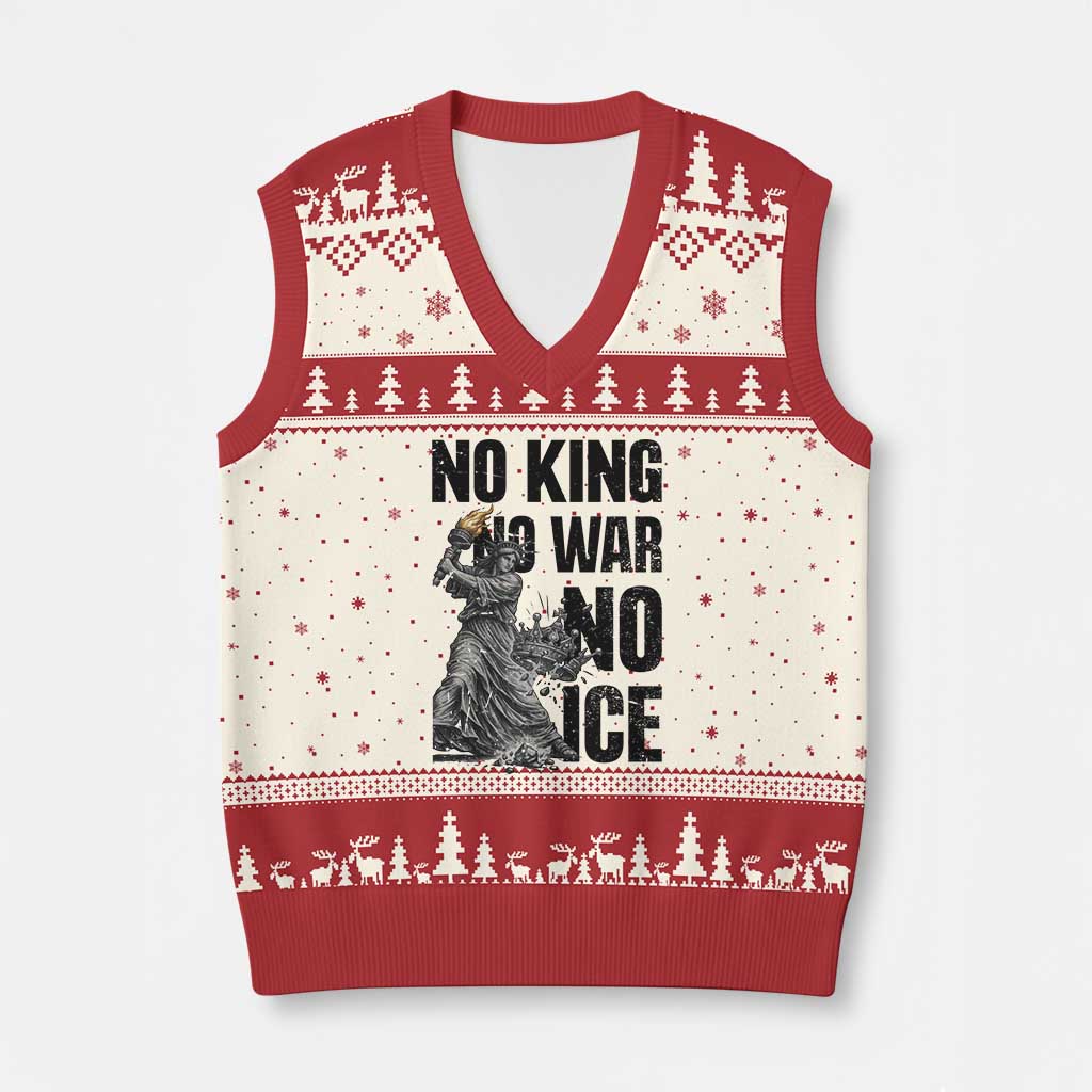 Statue Of Liberty Freedom Protest V-Neck Knit Sweater Vest No Kings No Wars No Ice TS12 Beige Red Print Your Wear