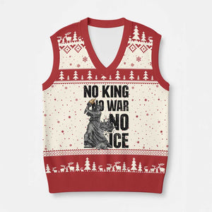 Statue Of Liberty Freedom Protest V-Neck Knit Sweater Vest No Kings No Wars No Ice TS12 Beige Red Print Your Wear
