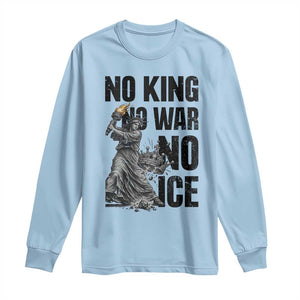 Statue Of Liberty Freedom Protest Long Sleeve Shirt No Kings No Wars No Ice TS12 Light Blue Print Your Wear