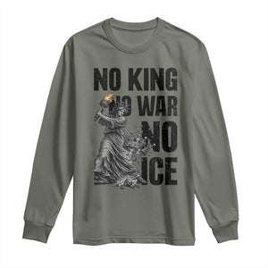 Statue Of Liberty Freedom Protest Long Sleeve Shirt No Kings No Wars No Ice TS12 Military Green Print Your Wear