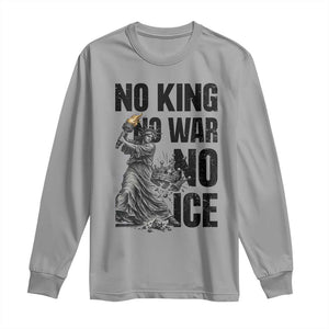 Statue Of Liberty Freedom Protest Long Sleeve Shirt No Kings No Wars No Ice TS12 Sport Gray Print Your Wear