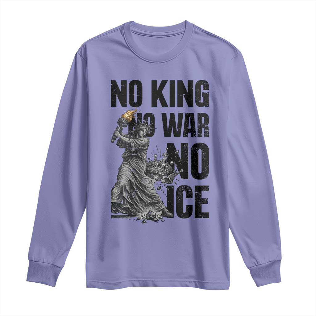 Statue Of Liberty Freedom Protest Long Sleeve Shirt No Kings No Wars No Ice TS12 Violet Print Your Wear