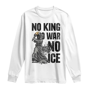 Statue Of Liberty Freedom Protest Long Sleeve Shirt No Kings No Wars No Ice TS12 White Print Your Wear