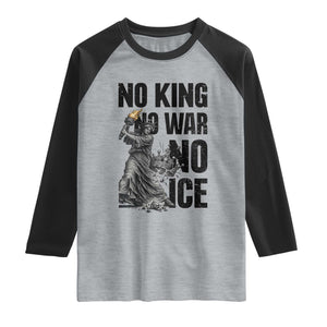 Statue Of Liberty Freedom Protest Raglan Shirt No Kings No Wars No Ice TS12 Heather Gray Black Print Your Wear