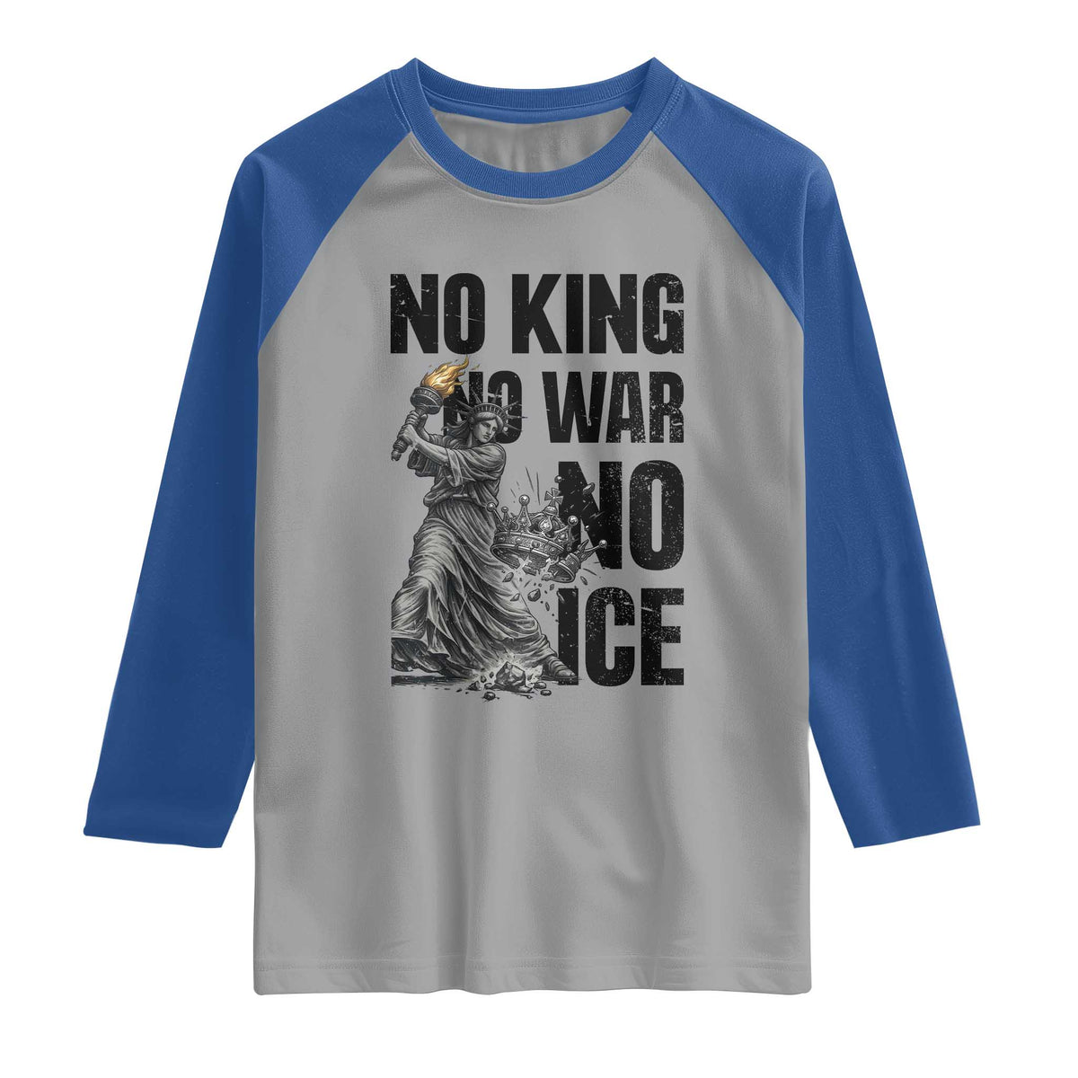 Statue Of Liberty Freedom Protest Raglan Shirt No Kings No Wars No Ice TS12 Sport Gray Royal Print Your Wear