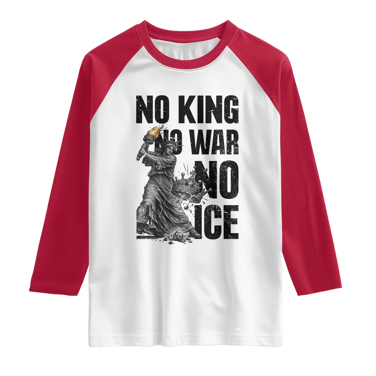 Statue Of Liberty Freedom Protest Raglan Shirt No Kings No Wars No Ice TS12 White Red Print Your Wear