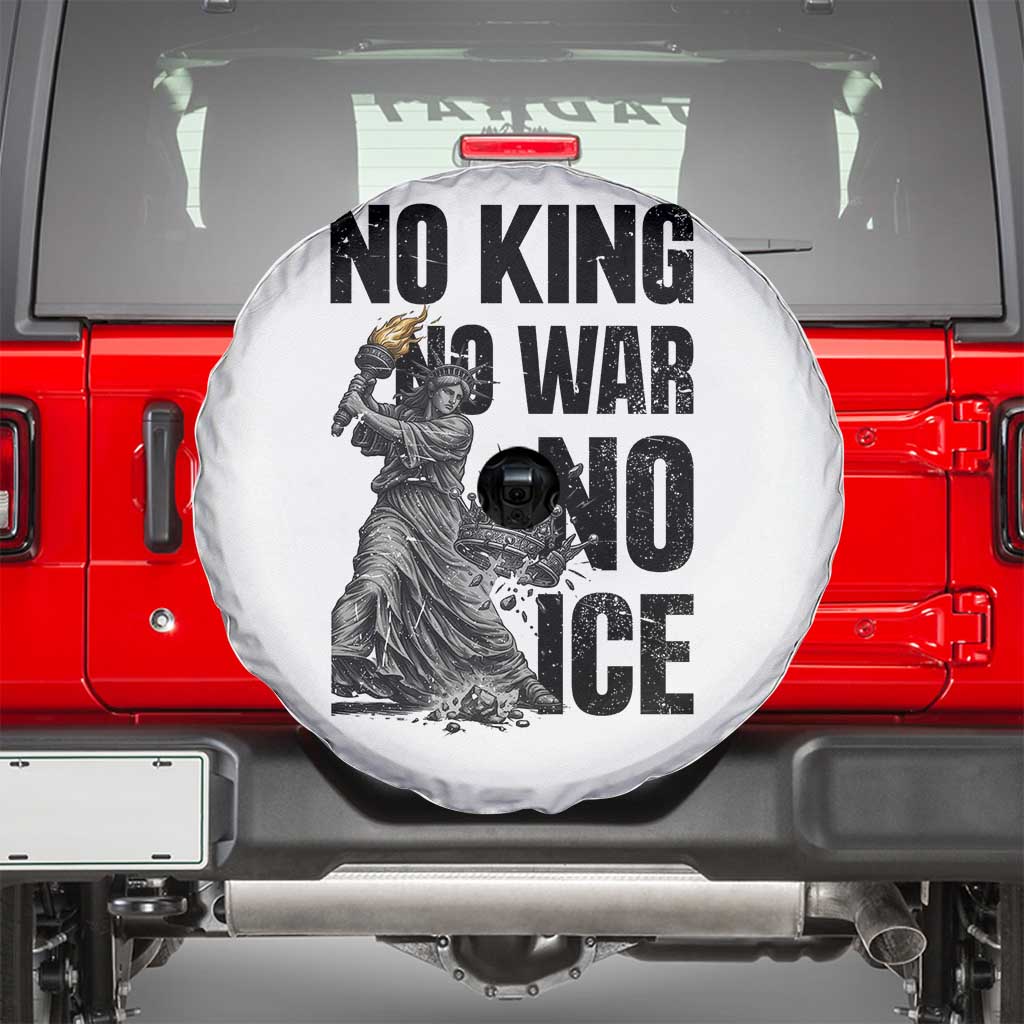 Statue Of Liberty Freedom Protest Spare Tire Cover No Kings No Wars No Ice TS12 White Print Your Wear