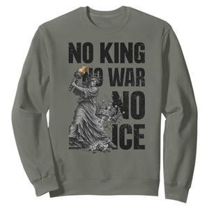 Statue Of Liberty Freedom Protest Sweatshirt No Kings No Wars No Ice TS12 Military Green Print Your Wear