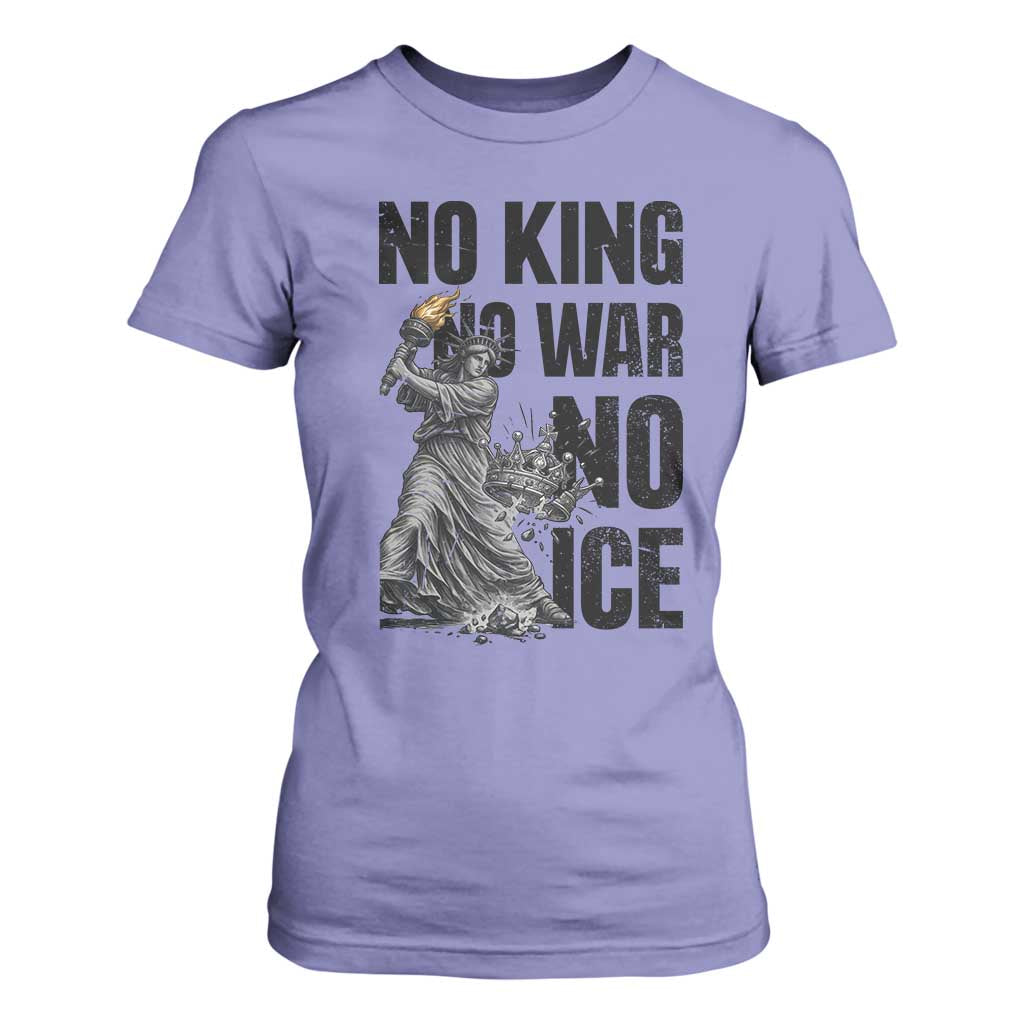 Statue Of Liberty Freedom Protest T Shirt For Women No Kings No Wars No Ice TS12 Violet Print Your Wear