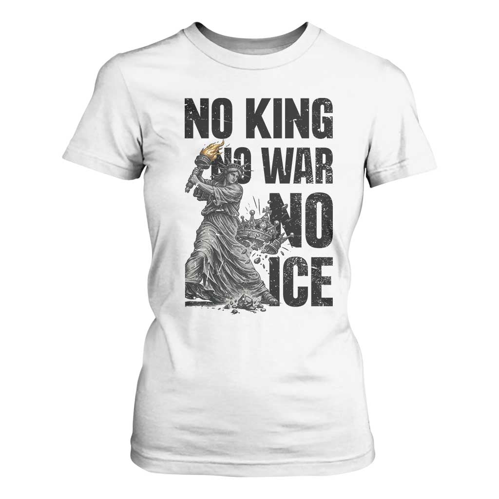 Statue Of Liberty Freedom Protest T Shirt For Women No Kings No Wars No Ice TS12 White Print Your Wear