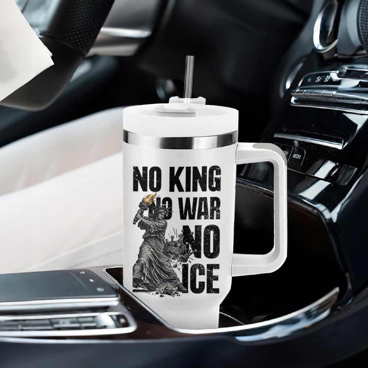 Statue Of Liberty Freedom Protest Tumbler With Handle No Kings No Wars No Ice TS12 Print Your Wear