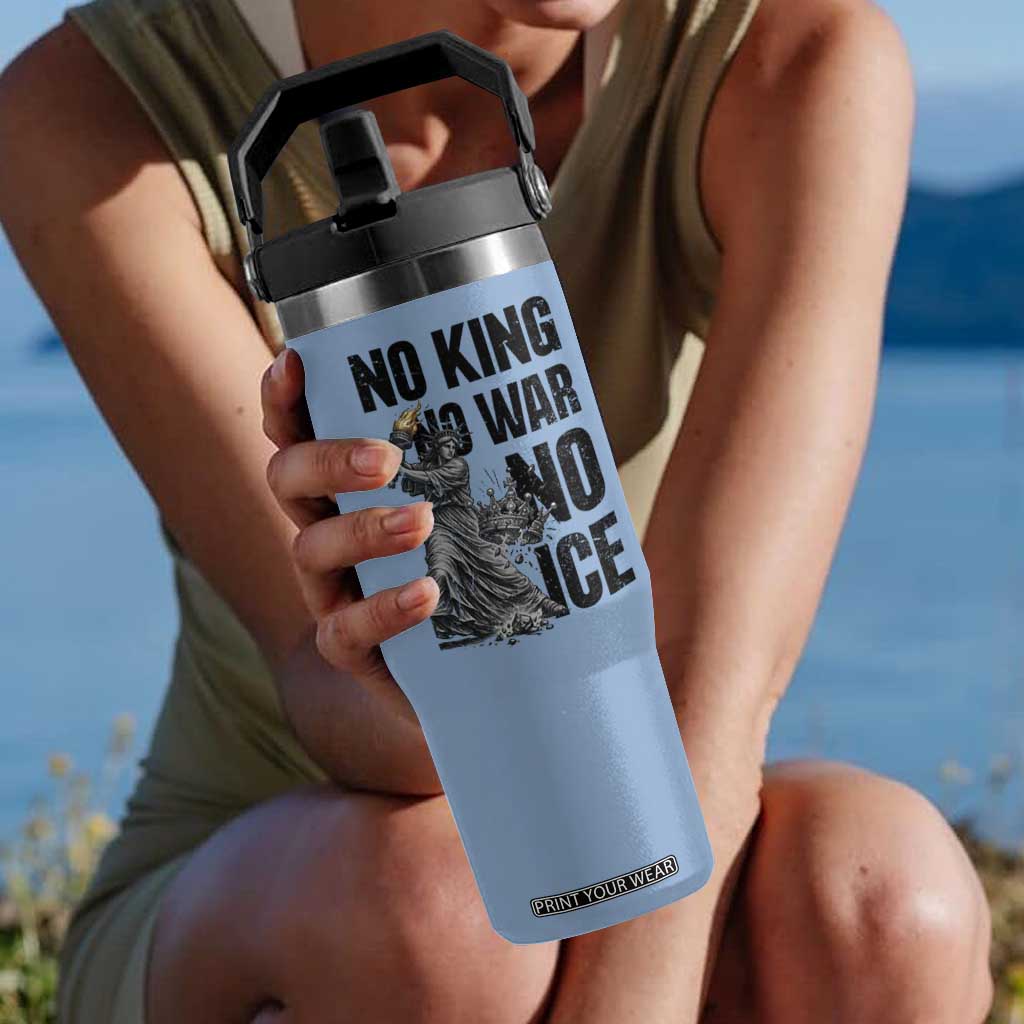 Statue Of Liberty Freedom Protest Flip Straw Tumbler No Kings No Wars No Ice TS12 One Size: 30 oz Light Blue Print Your Wear