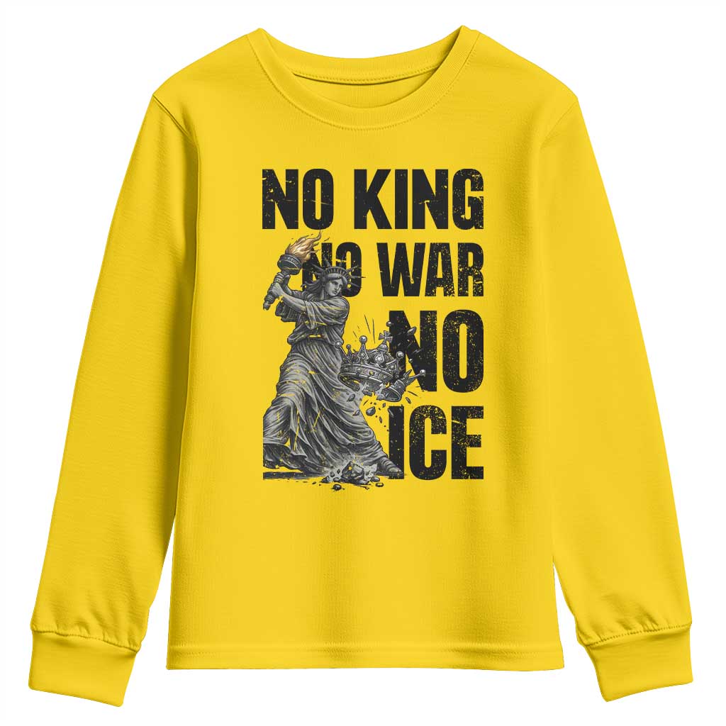 Statue Of Liberty Freedom Protest Youth Sweatshirt No Kings No Wars No Ice TS12 Daisy Print Your Wear
