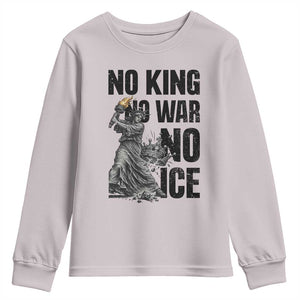 Statue Of Liberty Freedom Protest Youth Sweatshirt No Kings No Wars No Ice TS12 Ice Gray Print Your Wear