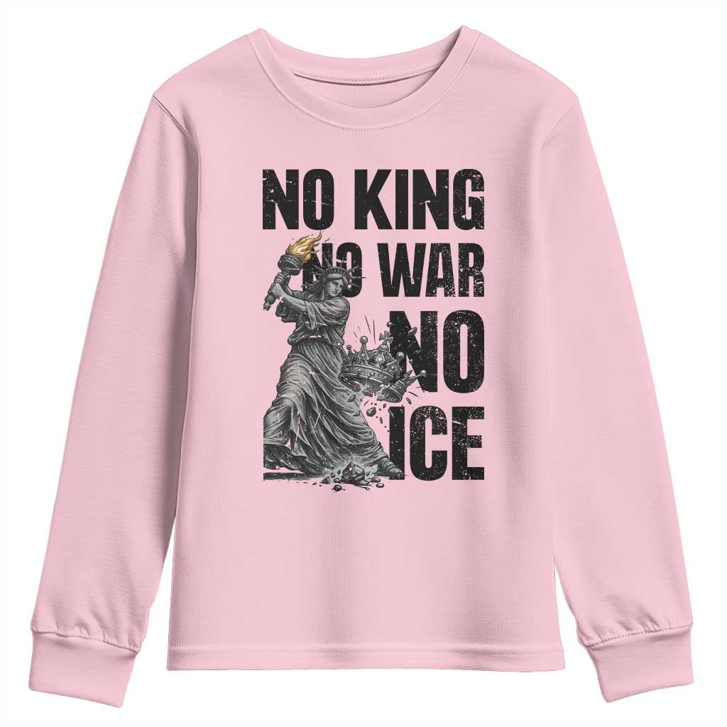 Statue Of Liberty Freedom Protest Youth Sweatshirt No Kings No Wars No Ice TS12 Light Pink Print Your Wear