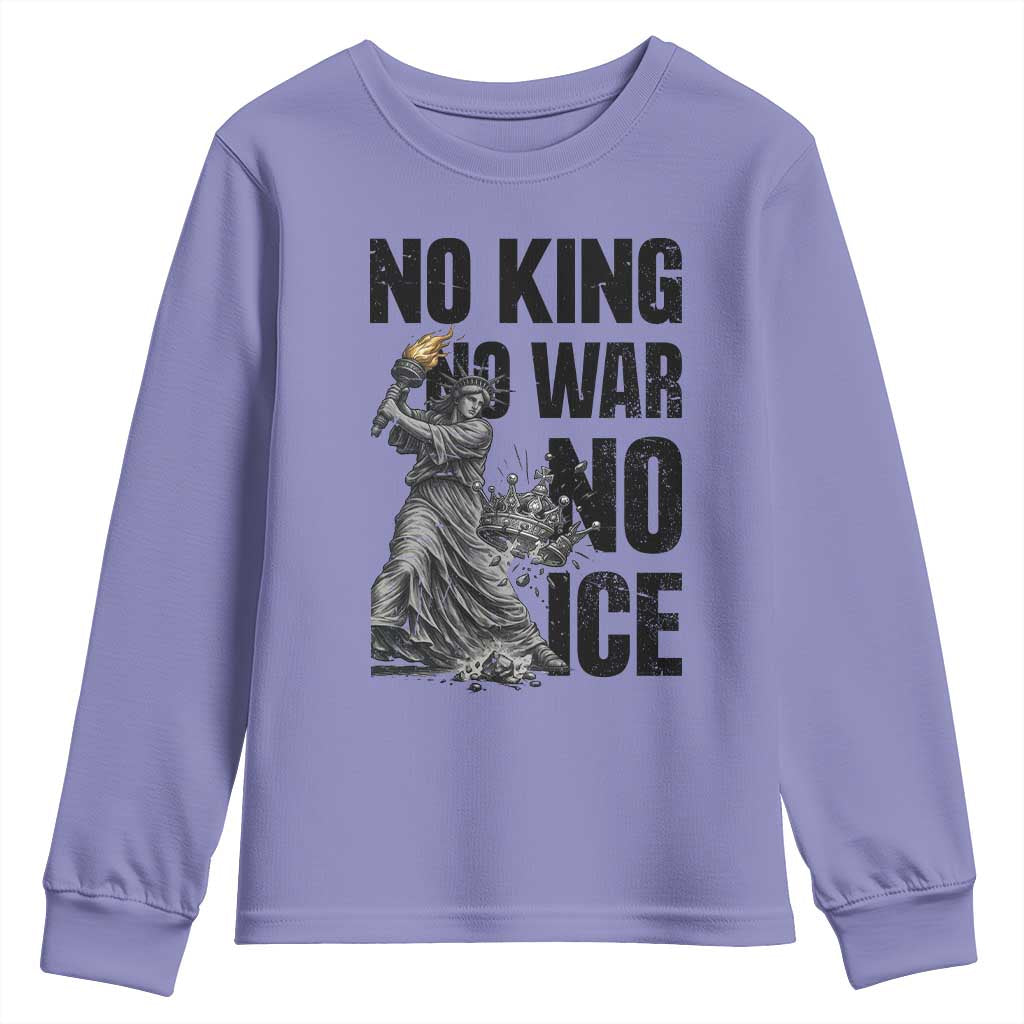 Statue Of Liberty Freedom Protest Youth Sweatshirt No Kings No Wars No Ice TS12 Violet Print Your Wear