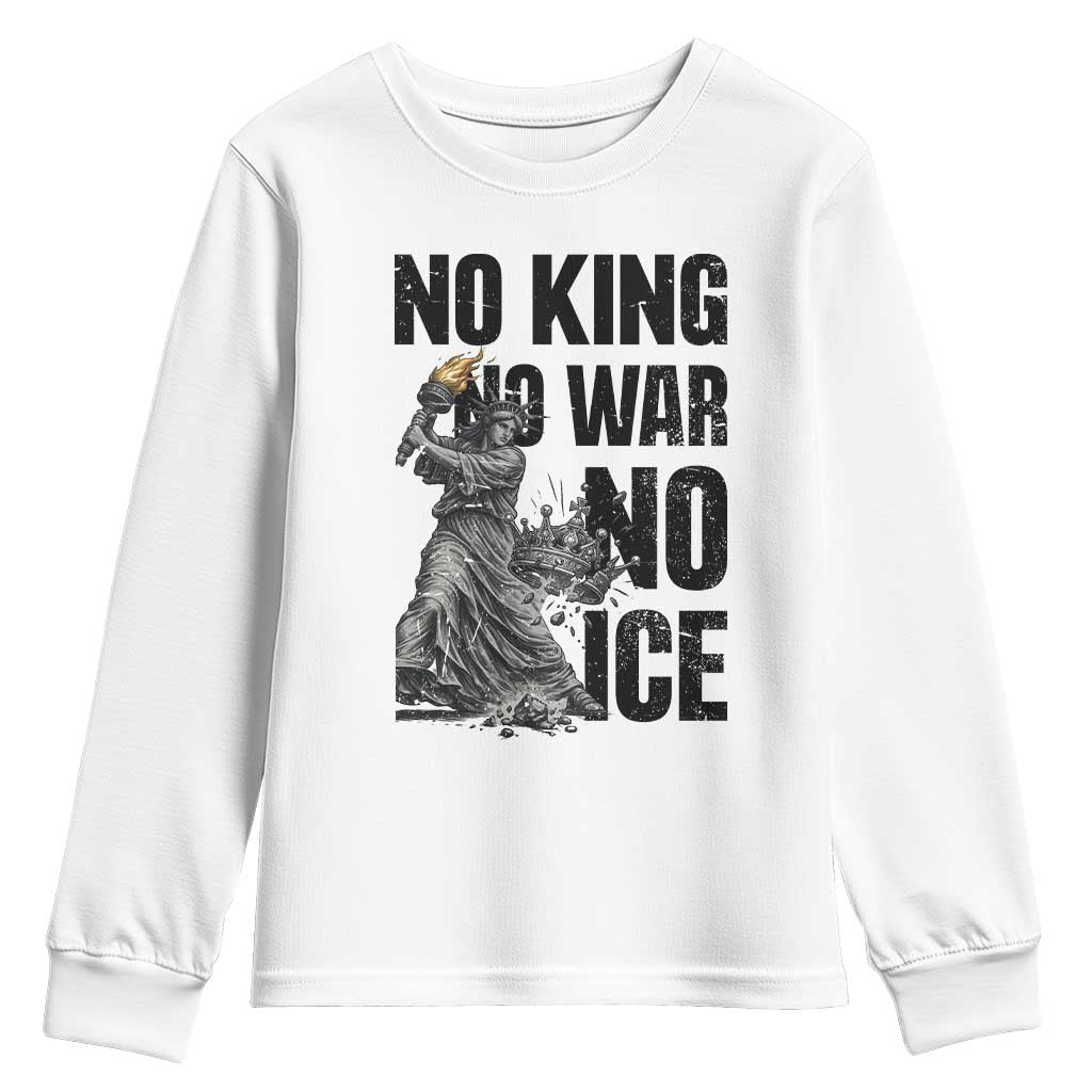 Statue Of Liberty Freedom Protest Youth Sweatshirt No Kings No Wars No Ice TS12 White Print Your Wear