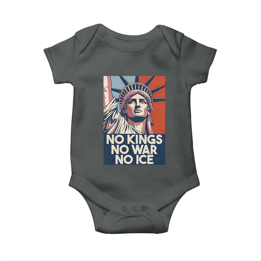 Statue Of Liberty No Kings No War No Ice Baby Onesie Freedom Protest Gift TS12 Dark Heather Print Your Wear
