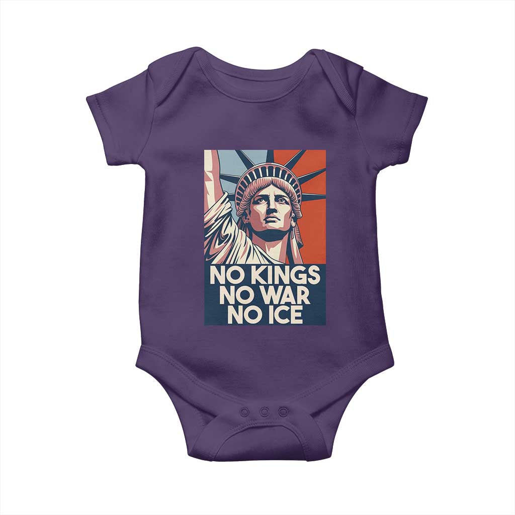 Statue Of Liberty No Kings No War No Ice Baby Onesie Freedom Protest Gift TS12 Purple Print Your Wear
