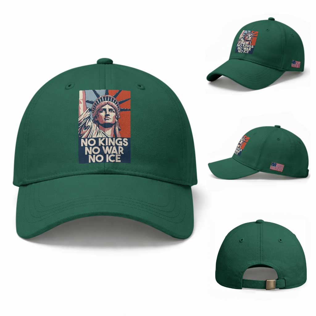 Statue Of Liberty No Kings No War No Ice Baseball Cap Freedom Protest Gift TS12 Baseball Cap Universal Fit Irish Green Print Your Wear