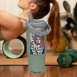 Statue Of Liberty No Kings No War No Ice Flip Straw Tumbler Freedom Protest Gift TS12 One Size: 30 oz Moss Green Print Your Wear