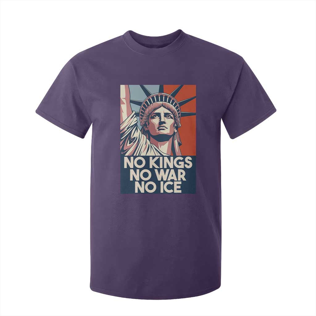 Statue Of Liberty No Kings No War No Ice T Shirt For Kid Freedom Protest Gift TS12 Purple Print Your Wear