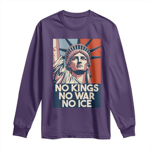Statue Of Liberty No Kings No War No Ice Long Sleeve Shirt Freedom Protest Gift TS12 Purple Print Your Wear