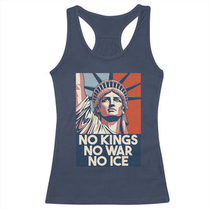 Statue Of Liberty No Kings No War No Ice Racerback Tank Top Freedom Protest Gift TS12 Navy Print Your Wear