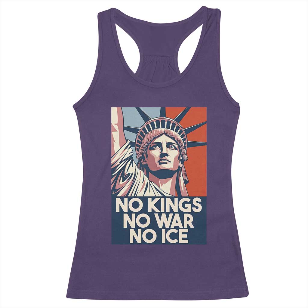 Statue Of Liberty No Kings No War No Ice Racerback Tank Top Freedom Protest Gift TS12 Purple Print Your Wear