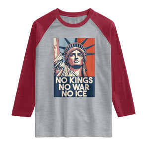 Statue Of Liberty No Kings No War No Ice Raglan Shirt Freedom Protest Gift TS12 Heather Gray Heather Red Print Your Wear