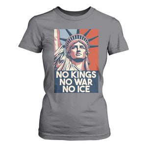 Statue Of Liberty No Kings No War No Ice T Shirt For Women Freedom Protest Gift TS12 Charcoal Print Your Wear