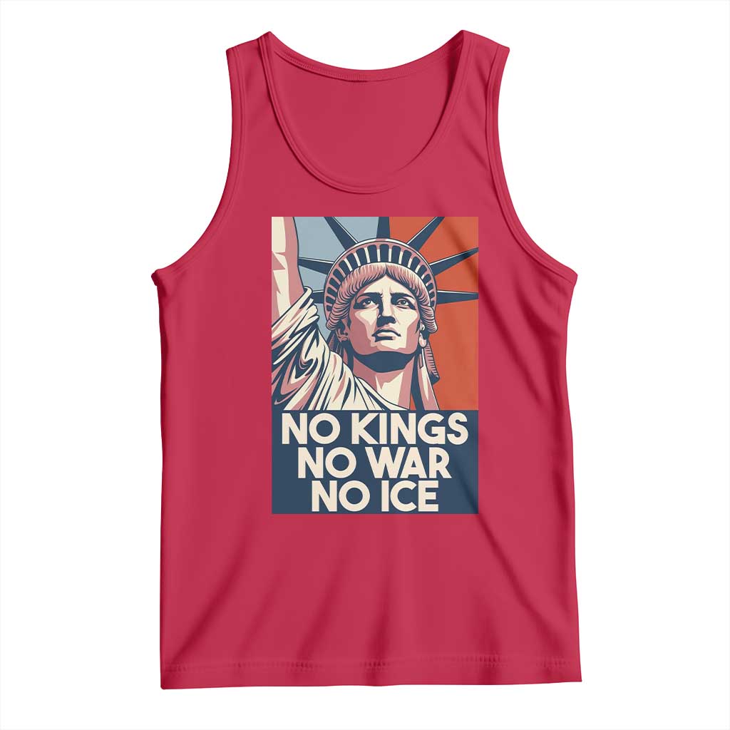Statue Of Liberty No Kings No War No Ice Tank Top Freedom Protest Gift TS12 Red Print Your Wear