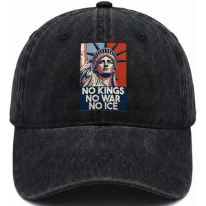 Statue Of Liberty No Kings No War No Ice Washed Cotton Baseball Cap Freedom Protest Gift TS12 Print Your Wear