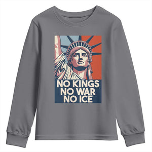 Statue Of Liberty No Kings No War No Ice Youth Sweatshirt Freedom Protest Gift TS12 Charcoal Print Your Wear