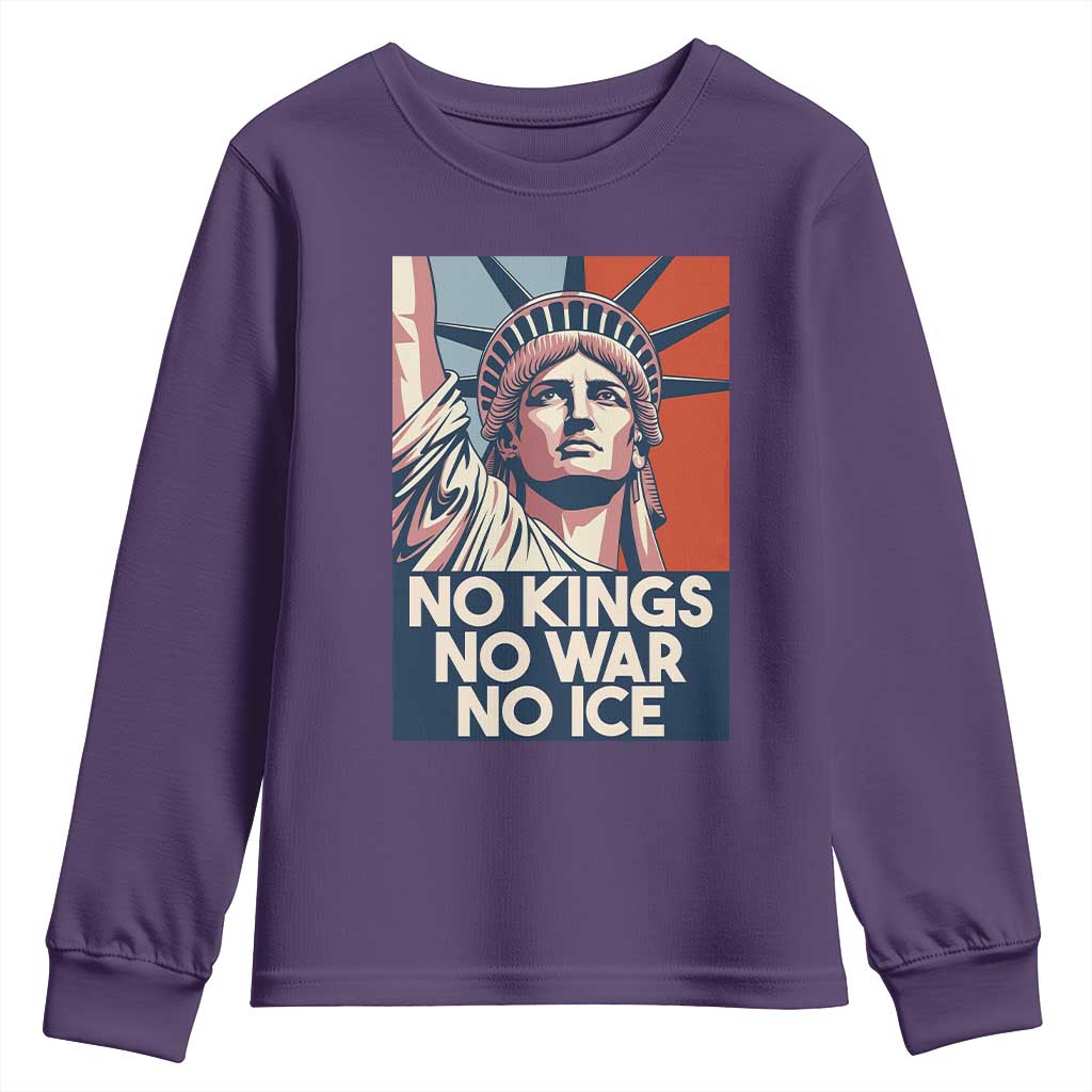 Statue Of Liberty No Kings No War No Ice Youth Sweatshirt Freedom Protest Gift TS12 Purple Print Your Wear